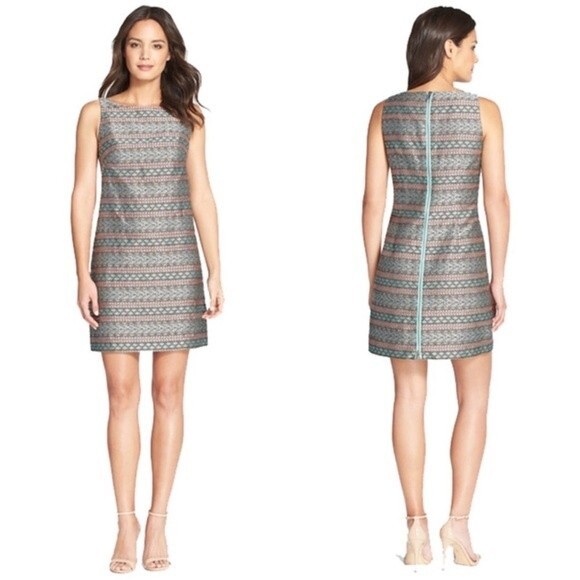 Adrianna Papell Jacquard Textured Beaded Embroidered Shift Dress Sz 8P Petite - Picture 1 of 11